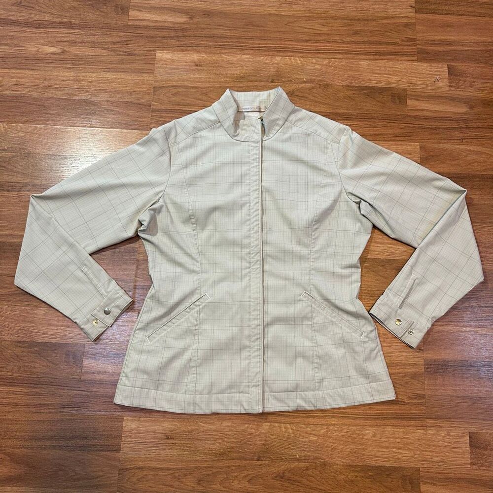 Nike Fit Dry Golf Jacket Cream Plaid | Women Size Medium